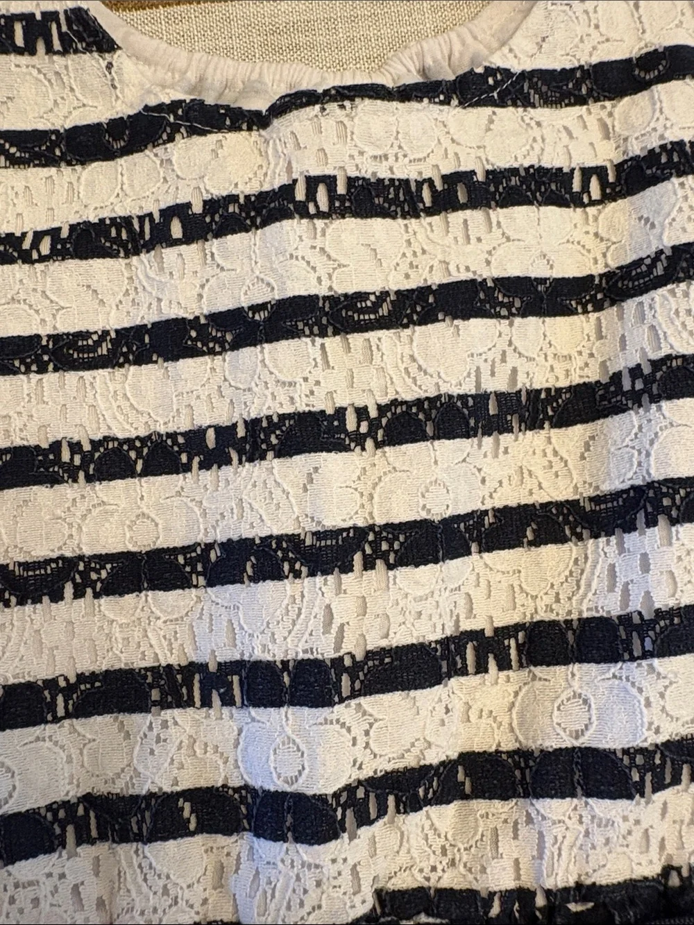 Maison Jules Navy and White Striped Lace Bow Dress